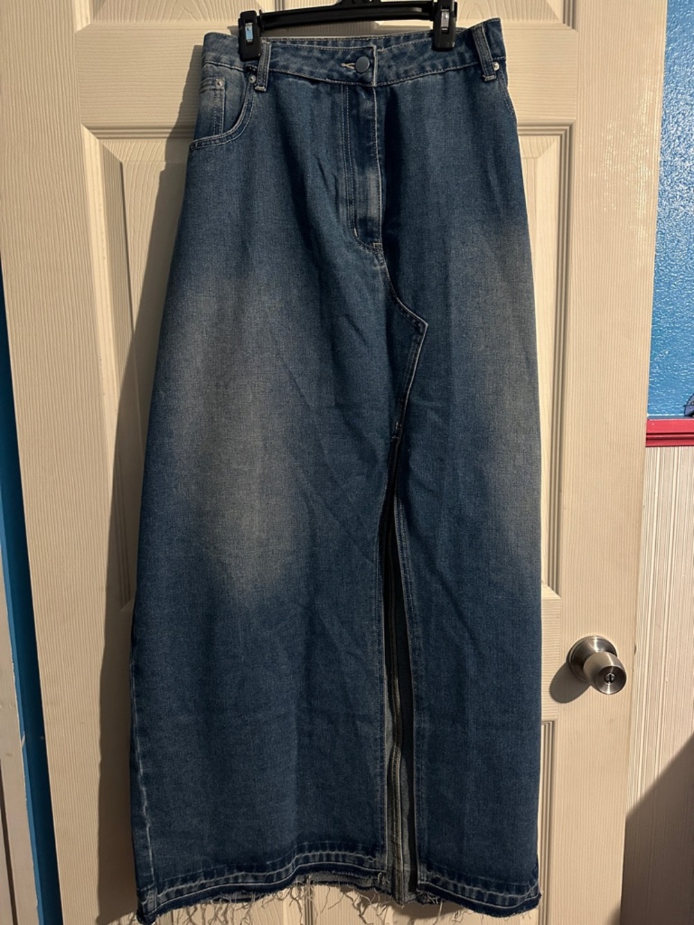 Cider Dark Blue Denim A-Line Maxi Skirt